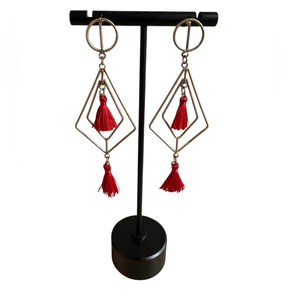 Gold + red tassel earrings